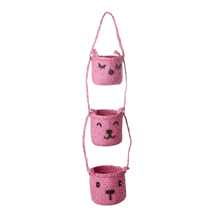 RICE Raffia 3-stegs hängande förvaring med djuransikten - Rosa i gruppen LEKSAKER, BARN- & BABYPRODUKTER / Barnrum / Förvaring hos TP E-commerce Nordic AB (D15535)