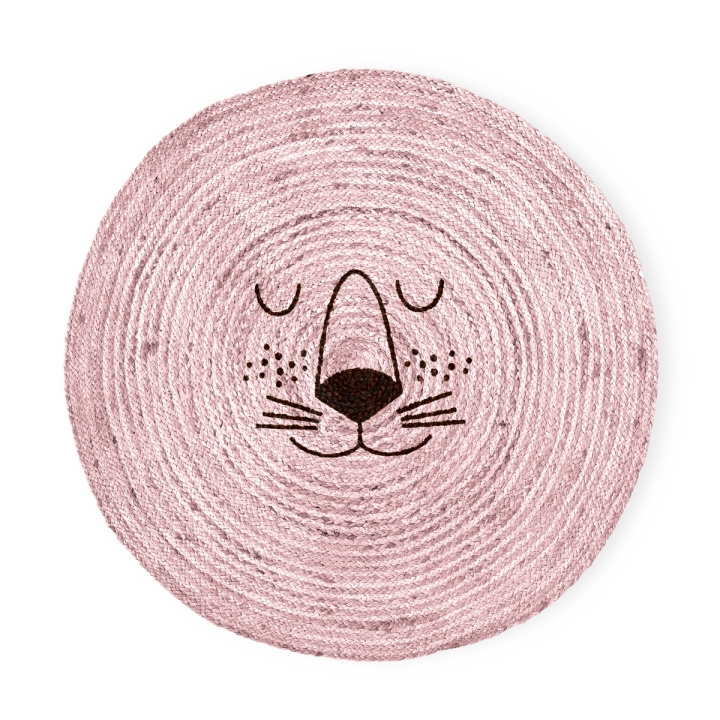 RICE Golvmatta i jute med lejonansikte - Mjuk rosa i gruppen HEM, HUSHÅLL & TRÄDGÅRD / Inredning / Dörrmattor hos TP E-commerce Nordic AB (D15538)