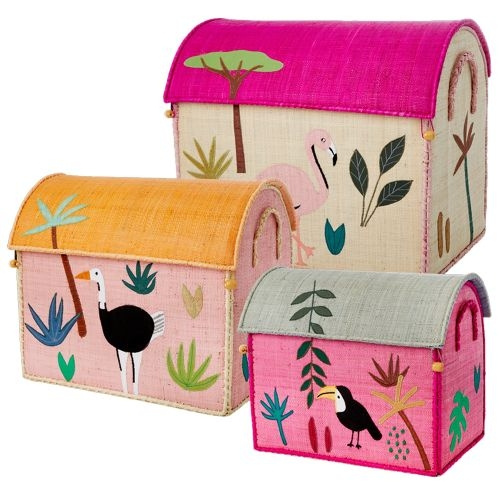 RICE Stort set med 3 leksakskorgar Rosa Djungeltema i gruppen LEKSAKER, BARN- & BABYPRODUKTER / Barnrum / Förvaring hos TP E-commerce Nordic AB (D15683)