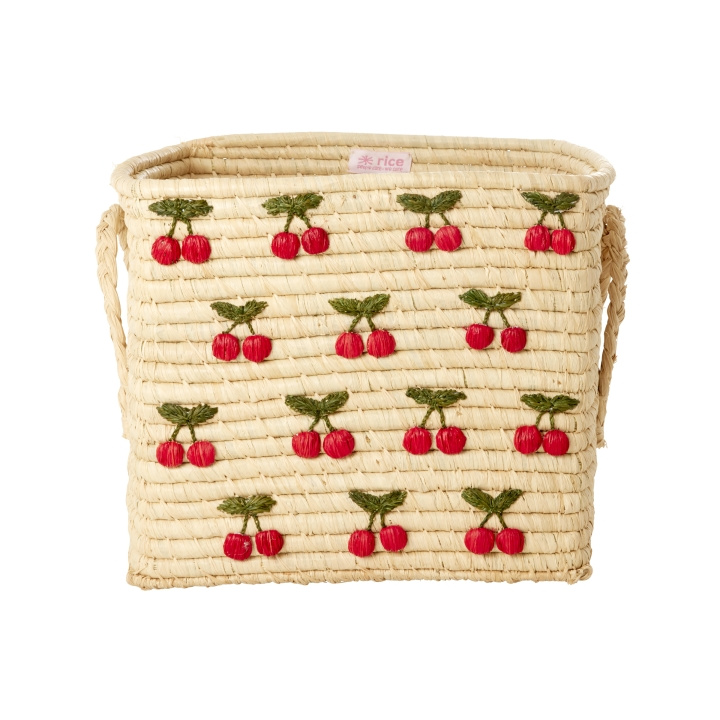 RICE Raffia fyrkantig korg med små körsbärsbroderier - Röd - 30 cm x 30 cm x 25 cm i gruppen LEKSAKER, BARN- & BABYPRODUKTER / Barnrum / Förvaring hos TP E-commerce Nordic AB (D15704)