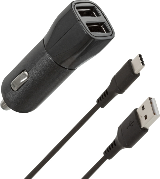 Wave billaddare, med två USB-kontakter + Typ-C-kabel, 15,5 W i gruppen SMARTPHONE & SURFPLATTOR / Laddare & Kablar / Billaddare / Billaddare Typ C hos TP E-commerce Nordic AB (D15894)