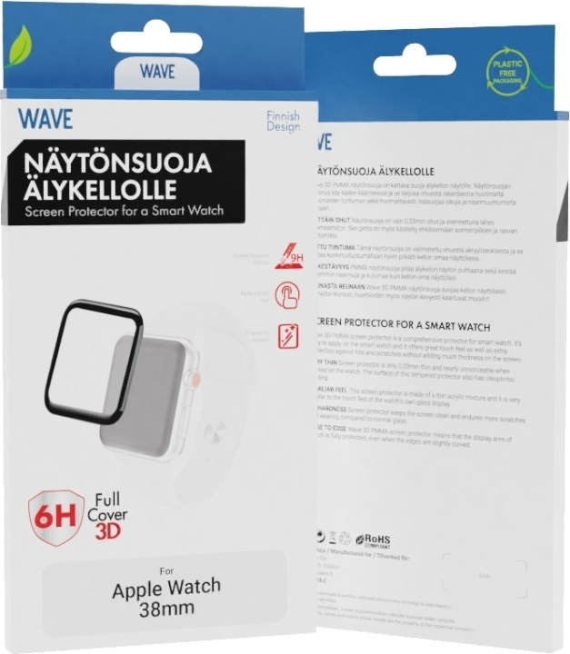 Wave 3D PMMA-skärmskydd, Apple Watch 38 mm, svart i gruppen SMARTPHONE & SURFPLATTOR / Träning, hem & fritid / Apple Watch & tillbehör / Tillbehör hos TP E-commerce Nordic AB (D15970)