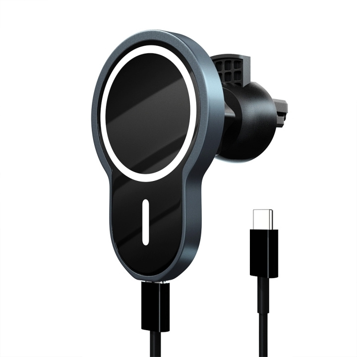 Wave magnetiskt Qi-laddningsställ för bil, svart i gruppen SMARTPHONE & SURFPLATTOR / Laddare & Kablar / Trådlösa Qi laddare hos TP E-commerce Nordic AB (D15977)
