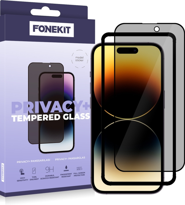 FoneKit Privacy+ Skärmskydd, iPhone 14 Pro, svart i gruppen SMARTPHONE & SURFPLATTOR / Mobilskydd / Apple / iPhone 14 hos TP E-commerce Nordic AB (D16119)