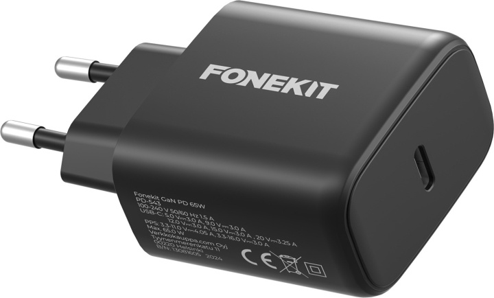 FoneKit GaN PD 65W AC-laddare, USB-C, svart i gruppen SMARTPHONE & SURFPLATTOR / Laddare & Kablar / Väggladdare / Väggladdare Typ C hos TP E-commerce Nordic AB (D16155)