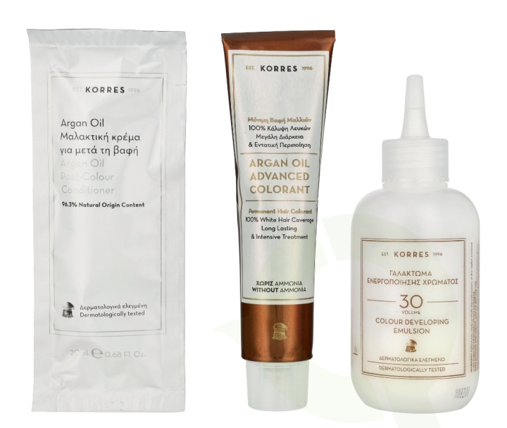 Korres Argan Oil Advanced Colorant 145 ml 8.0 Light Blonde - Colorant 50ml/Emulsion 75ml/Conditioner 20ml i gruppen SKÖNHET & HÄLSA / Hår & Styling / Hårvårdsprodukter / Hårfärg hos TP E-commerce Nordic AB (D16672)