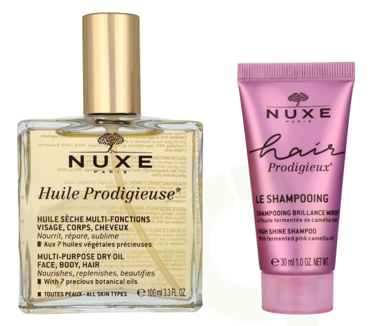 Nuxe Huile Prodigieuse Set 130 ml Huile Prodigieuse 100ml/Shampoo 30ml i gruppen SKÖNHET & HÄLSA / Hår & Styling / Hårvårdsprodukter / Schampo hos TP E-commerce Nordic AB (D16693)