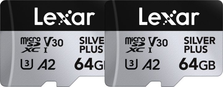 Lexar microSDXC Professional SILVER Plus UHS-I/U3/A2/4K R205/W100 (V30) - SILVER - 64GB - 2-pack i gruppen HEMELEKTRONIK / Lagringsmedia / Minneskort / SD/SDHC/SDXC hos TP E-commerce Nordic AB (D18776)