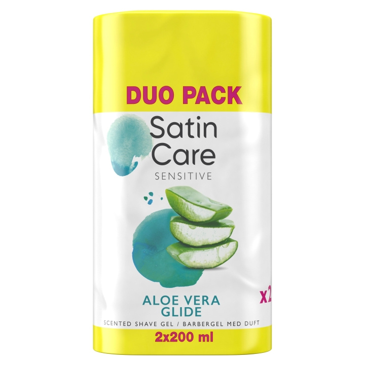 Gillette Satin Care Rakgel Aloe Vera - Vit/Gul - 2x200 ml i gruppen SKÖNHET & HÄLSA / Hår & Styling / Rakning & Trimning / Rakhyvlar & Tillbehör hos TP E-commerce Nordic AB (D19012)