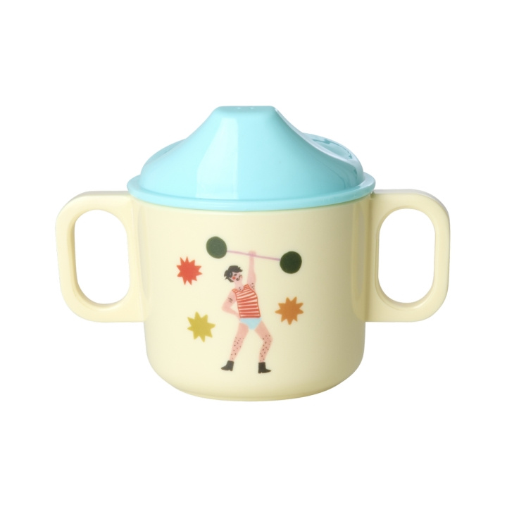 RICE Babymugg med 2 handtag och Fun Fair-tryck i melamin - Mint - 250 ml i gruppen LEKSAKER, BARN- & BABYPRODUKTER / Äta & Dricka / Barnserviser hos TP E-commerce Nordic AB (D19432)
