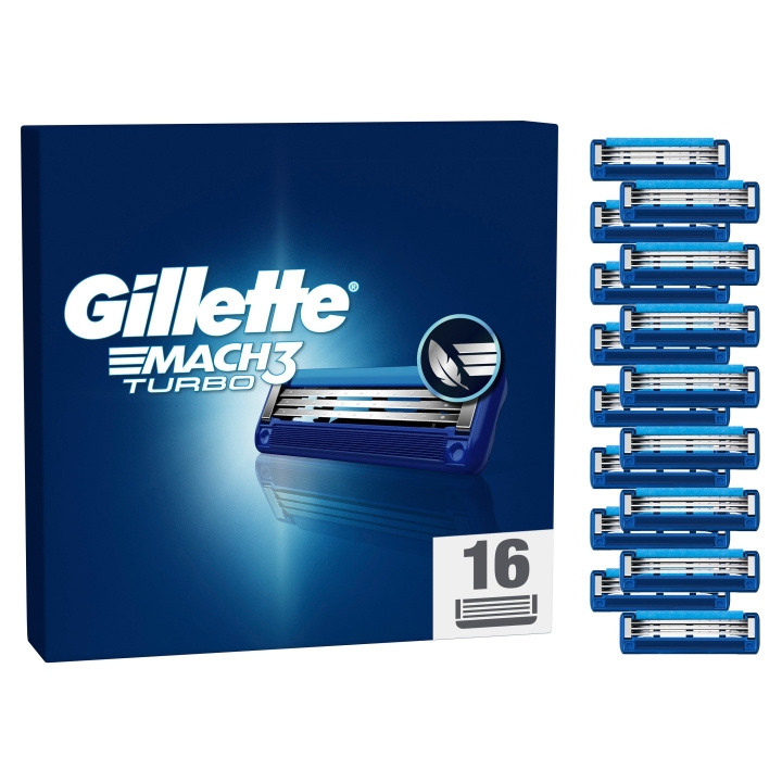 Gillette Mach3 Turbo rakblad för män - blå/grå - 16 st i gruppen SKÖNHET & HÄLSA / Hår & Styling / Rakning & Trimning / Rakhyvlar & Tillbehör hos TP E-commerce Nordic AB (D19525)