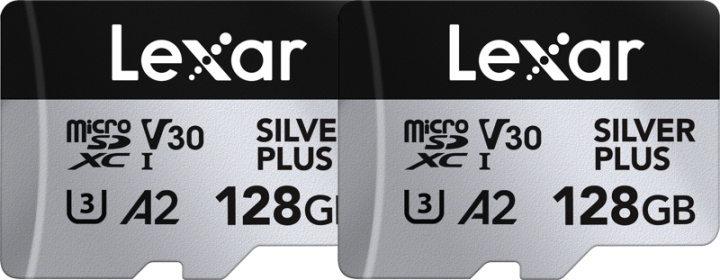 Lexar microSDXC Professional SILVER Plus UHS-I/U3/A2/4K R205/W150 (V30) - 128GB - 2-pack i gruppen HEMELEKTRONIK / Lagringsmedia / Minneskort / SD/SDHC/SDXC hos TP E-commerce Nordic AB (D19601)