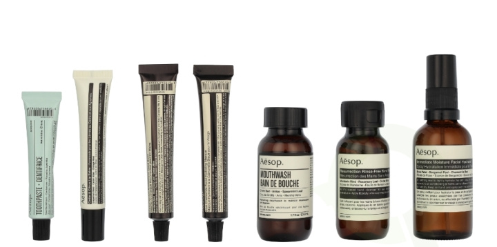 AESOP Departure Travel Kit 199 ml Hand Wash 50ml/Hand Balm 15ml/Hydrating Masque 15ml/Facial Hydrosol 50ml/Lip Cream 9ml/Mouthwash 50ml/Toothpaste 10ml i gruppen SKÖNHET & HÄLSA / Presentkit / Presentkit För Henne hos TP E-commerce Nordic AB (D19647)
