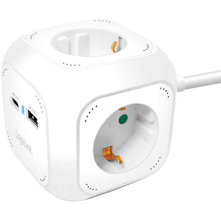 LogiLink Power Cube Multi-grenuttag + USB-A/USB-C PD 20W i gruppen HEM, HUSHÅLL & TRÄDGÅRD / Smarta hem / Smart plugs hos TP E-commerce Nordic AB (D19671)