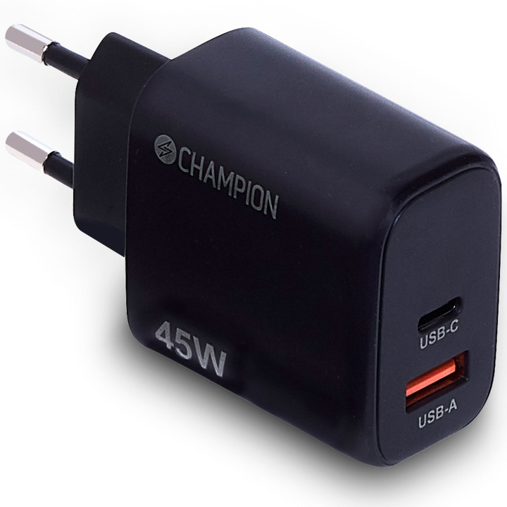 Champion Laddare 45W PD/QC Svart i gruppen SMARTPHONE & SURFPLATTOR / Laddare & Kablar / Väggladdare hos TP E-commerce Nordic AB (D19674)