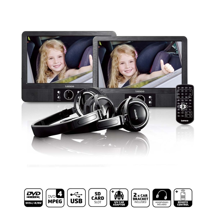 Lenco 9 tums DVD-dubbelskärm med fästen och hörlurar Svart i gruppen HEMELEKTRONIK / Ljud & Bild / Hemmabio, HiFi & Bärbart / Blu-ray & DVD-spelare hos TP E-commerce Nordic AB (D20928)