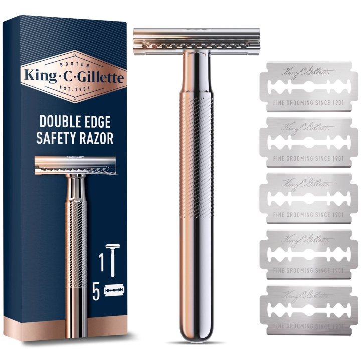 King C. Gillette Dubbeleggad Säkerhetshyvel + 5st rakblad i gruppen SKÖNHET & HÄLSA / Hår & Styling / Rakning & Trimning / Rakhyvlar & Tillbehör hos TP E-commerce Nordic AB (D20993)