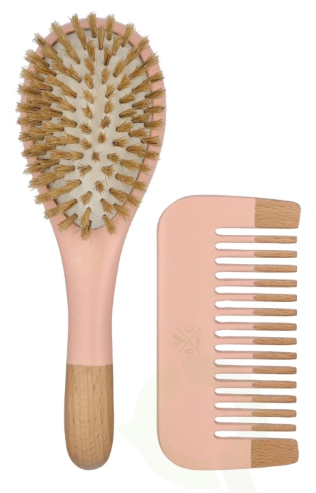 Bachca Paris Baby Pink Brush Set 2 piece Small Brush/Wood Comb i gruppen SKÖNHET & HÄLSA / Hår & Styling / Hårborstar & Kammar hos TP E-commerce Nordic AB (D21153)
