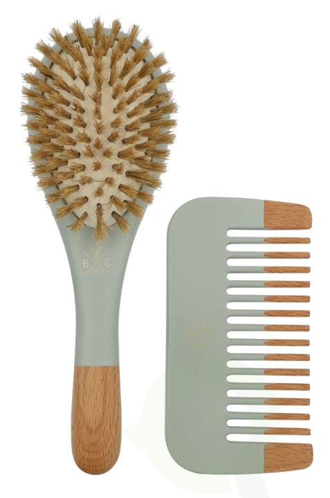 Bachca Paris Baby Blue Brush Set 2 piece Small Brush/Wood Comb i gruppen SKÖNHET & HÄLSA / Hår & Styling / Hårborstar & Kammar hos TP E-commerce Nordic AB (D21193)