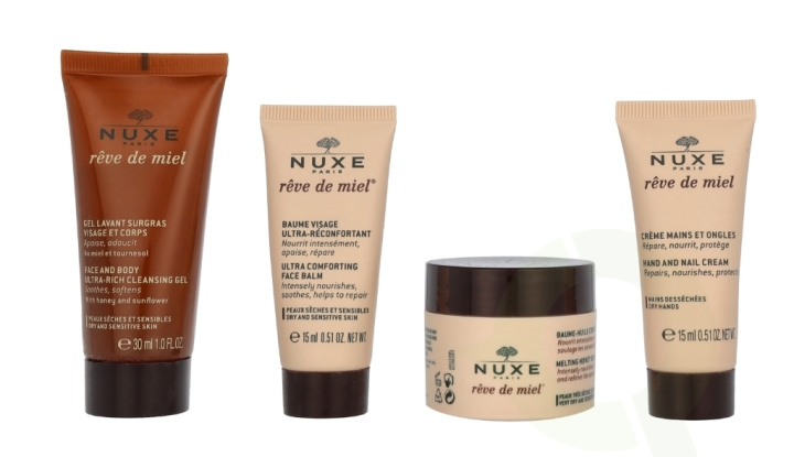 Nuxe Reve De Miel Travel Kit 90 ml Face and Body Wash 30 ml/Face Balm 15 ml/Melting Body Oil Balm 30 ml/Hands and Nails Cream 15 ml i gruppen SKÖNHET & HÄLSA / Presentkit / Presentkit För Henne hos TP E-commerce Nordic AB (D23414)