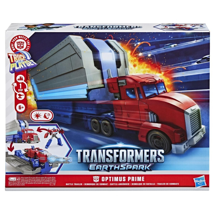 Transformers Earthspark Optimus Prime Battle Trailer i gruppen LEKSAKER, BARN- & BABYPRODUKTER / Leksaker / Leksaksbilar & andra fordon hos TP E-commerce Nordic AB (D23726)