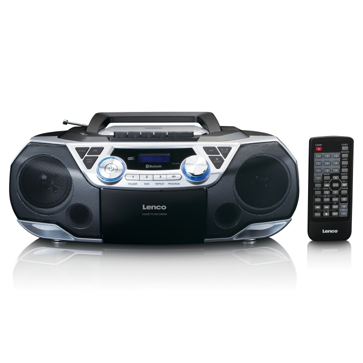 Lenco Bärbar Boombox med DAB+/FM-radio, Bluetooth®, CD, kassettbandspelare och USB-spelare Silver i gruppen HEMELEKTRONIK / Ljud & Bild / Högtalare & Tillbehör / Trådbundna högtalare / Bärbara högtalare hos TP E-commerce Nordic AB (D23775)