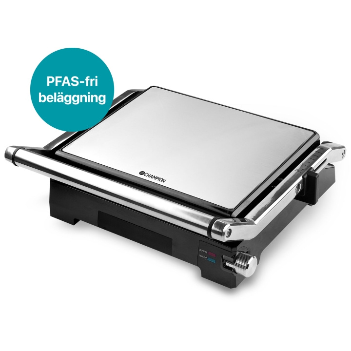 Champion Paninigrill Pro Health 2in1 med Bordsgrill 2000W PG600 Rostfri i gruppen HEM, HUSHÅLL & TRÄDGÅRD / Hushållsmaskiner / Brödrostar & Bordsgrillar / Bordsgrillar & Raclette hos TP E-commerce Nordic AB (D24735)