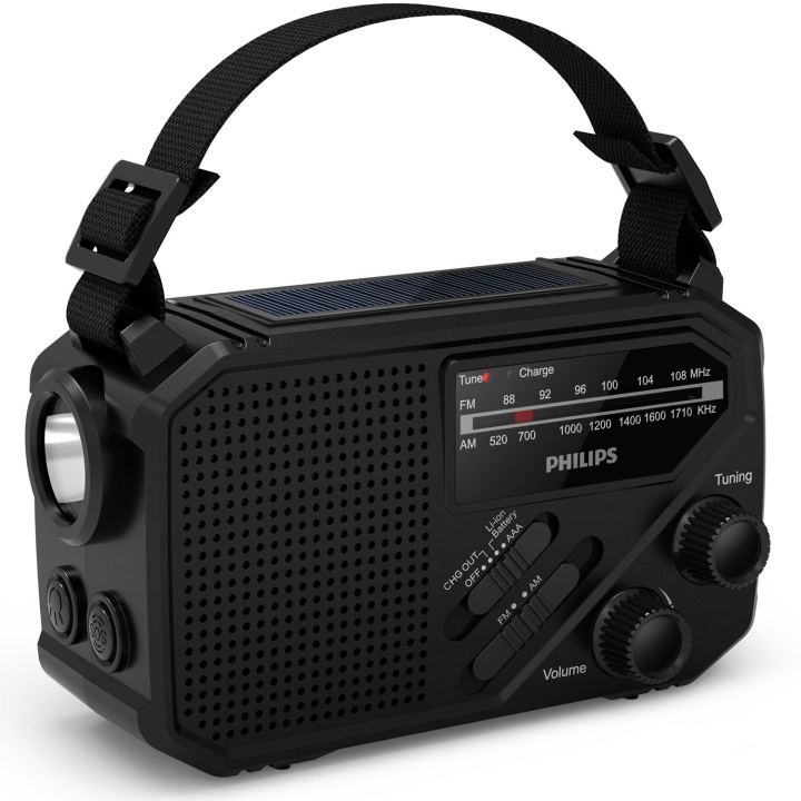 Philips Radio AM/FM Vevradio Solcell Ficklampa Svart i gruppen HEMELEKTRONIK / Ljud & Bild / Hemmabio, HiFi & Bärbart / Radio & Väckarklockor / Radio hos TP E-commerce Nordic AB (D24741)