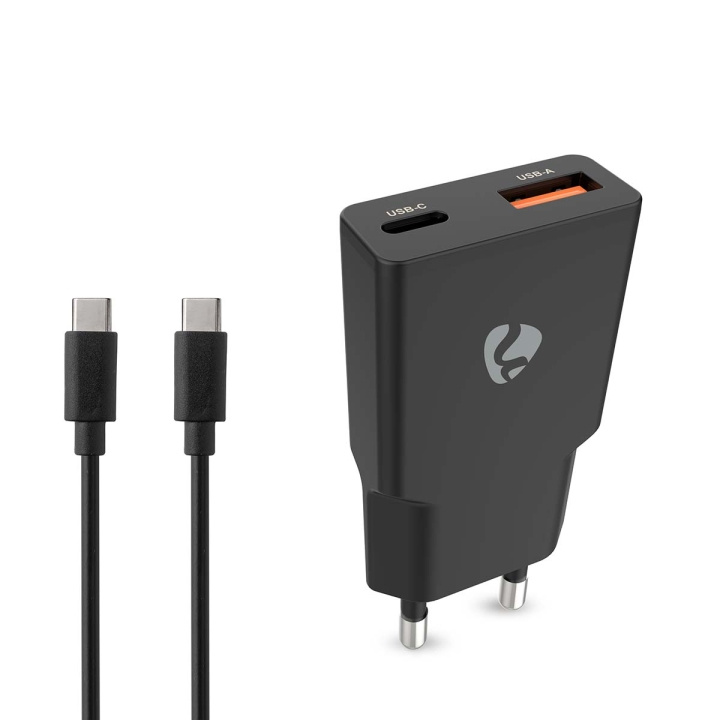 Nedis Väggladdare | 20 W | GaN | PD3.0 | Snabbladdnings funktion | 1.5 / 2.0 / 2.22 A / 3.0 A | Antal utgångar: 2 | USB-A / USB-C™ | USB Type-C™ (Lös) Kabel | 1.50 m | Automatiskt val av Spänning | Svart i gruppen SMARTPHONE & SURFPLATTOR / Laddare & Kablar / Väggladdare / Väggladdare Typ C hos TP E-commerce Nordic AB (D24957)