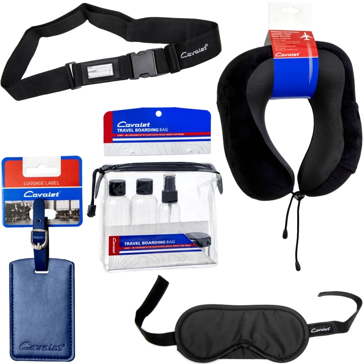 Cavalet Resekit 5 (Nackkudde, Reseflaskor, Bagagetag Blå, Bagagerem, Sovmask) i gruppen SPORT, FRITID & HOBBY / Resetillbehör / Övrigt hos TP E-commerce Nordic AB (D25038)