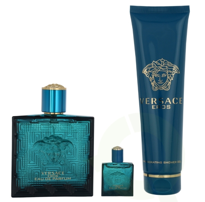 Versace Eros Pour Homme Giftset 255 ml Edp Spray 100ml/B&S Gel 150ml/Edp Spray 5ml i gruppen SKÖNHET & HÄLSA / Doft & Parfym / Parfym / Parfym för honom hos TP E-commerce Nordic AB (D25472)