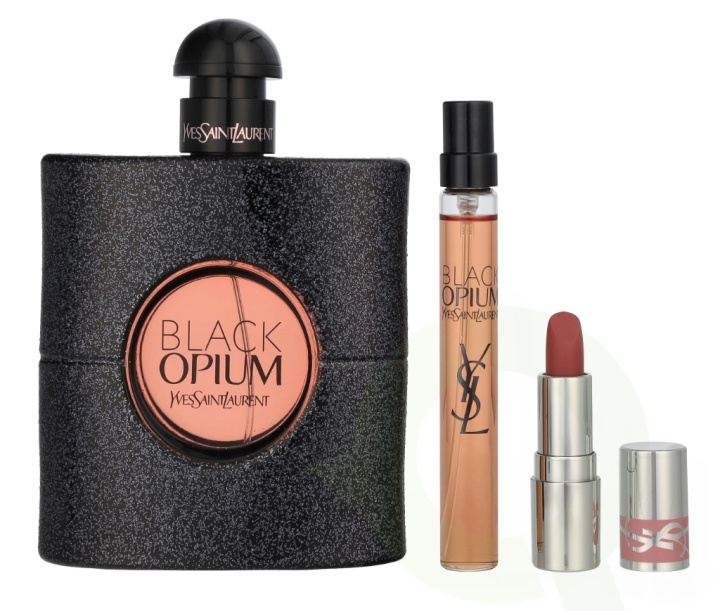 Yves Saint Laurent YSL Black Opium Giftset 101.3 ml Edp Spray 90ml/Epd Spray 10ml/Mini Lipstick #44 1.3g i gruppen SKÖNHET & HÄLSA / Doft & Parfym / Parfym / Parfym för henne hos TP E-commerce Nordic AB (D25852)