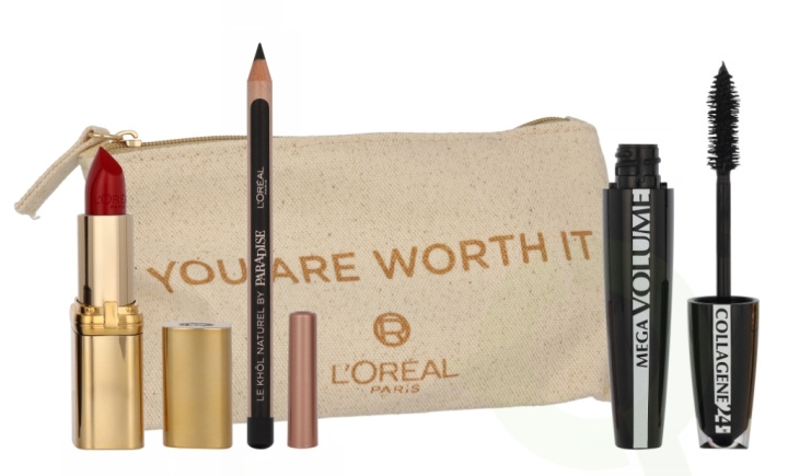 L\'Oreal I Am Worth It Red Set 15 ml Mascara 9ml/Black pencil 1.2ml/Satin Lipstick Red Passion 297 4.8 gr i gruppen SKÖNHET & HÄLSA / Makeup / Ögon & Ögonbryn / Mascara hos TP E-commerce Nordic AB (D25886)