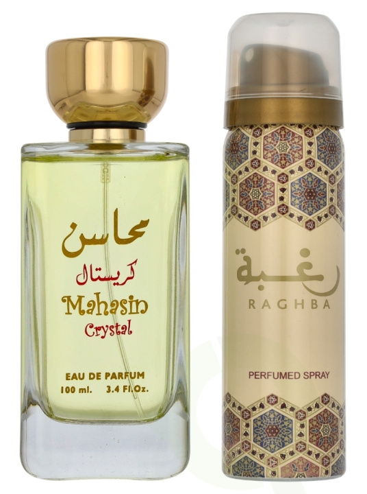 Lattafa Mahasin Crystal Giftset 150 ml Edp Spray 100ml/Deodorant Spray 50ml i gruppen SKÖNHET & HÄLSA / Doft & Parfym / Parfym hos TP E-commerce Nordic AB (D25904)