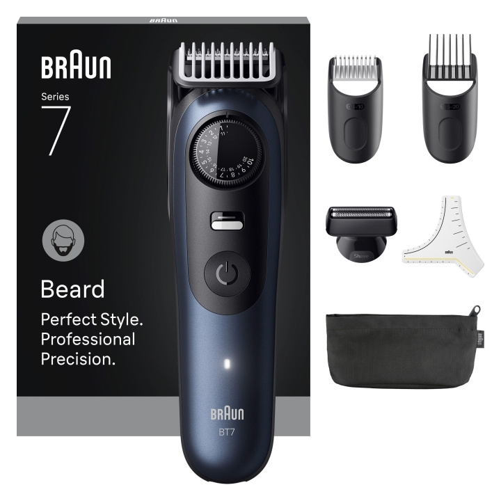 Braun Beard Trimmer Series 7, +6 Barbering Tools, BT7520 - Svart / Djupblå i gruppen SKÖNHET & HÄLSA / Hår & Styling / Rakning & Trimning / Hårtrimmers hos TP E-commerce Nordic AB (D28474)