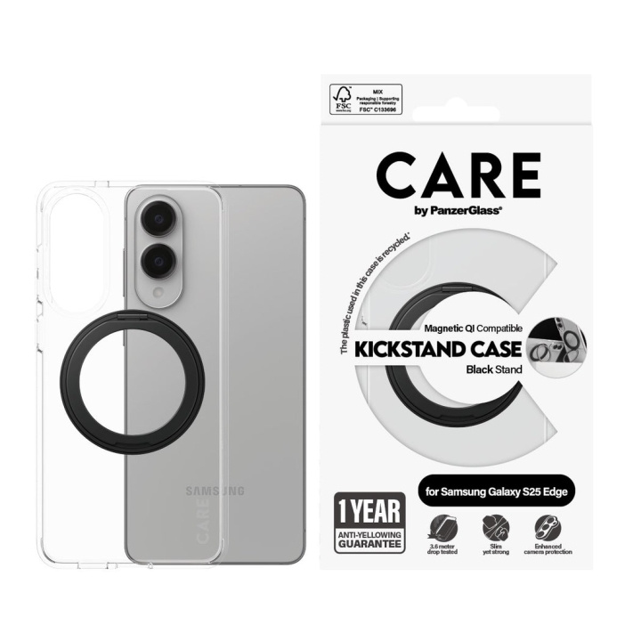 Panzer CARE by PanzerGlass - Feature Case Transparent m. Sort Kickstand & Qi Kompatibel Samsung S25 Edge i gruppen SMARTPHONE & SURFPLATTOR / Mobilskydd / Samsung hos TP E-commerce Nordic AB (D28639)