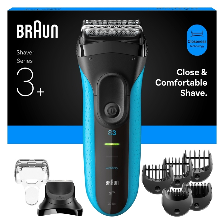 Braun Series 3+ elektrisk rakapparat med skäggtrimmertillbehör, våt och torr - 3010BT - Blå i gruppen SKÖNHET & HÄLSA / Hår & Styling / Rakning & Trimning / Rakapparater hos TP E-commerce Nordic AB (D28943)