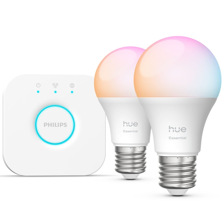 Philips Hue Essential Startkit White and Color Ambiance 2xE27 806lm + Hue Bridge i gruppen HEM, HUSHÅLL & TRÄDGÅRD / Smarta hem / Smart belysning hos TP E-commerce Nordic AB (D29121)