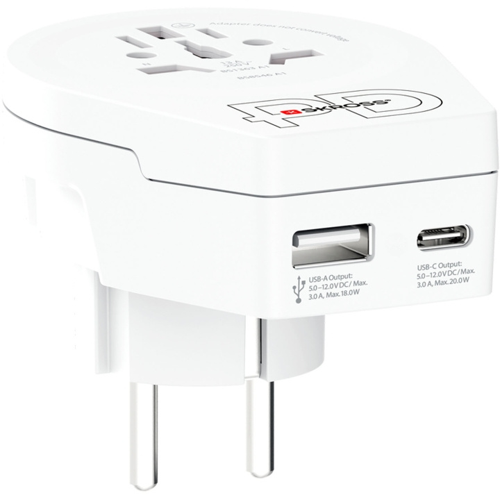 SKROSS Reseadapter Världen till Europa USB-A/USB-C 20W Jordad i gruppen HEM, HUSHÅLL & TRÄDGÅRD / El & Belysning / Reseadaptrar hos TP E-commerce Nordic AB (D29487)
