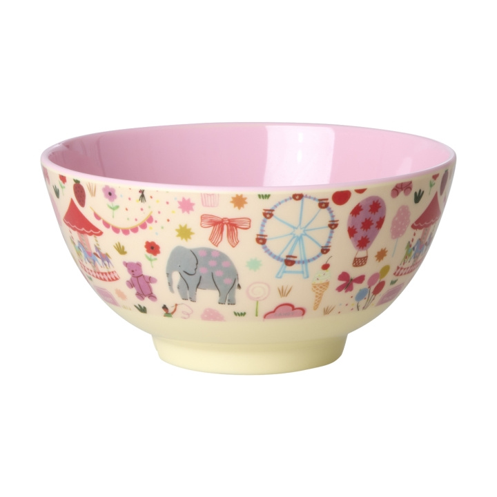 RICE Melaminskål med Fun Fair-tryck - Rosa - Medium i gruppen LEKSAKER, BARN- & BABYPRODUKTER / Äta & Dricka / Barnserviser hos TP E-commerce Nordic AB (D29759)