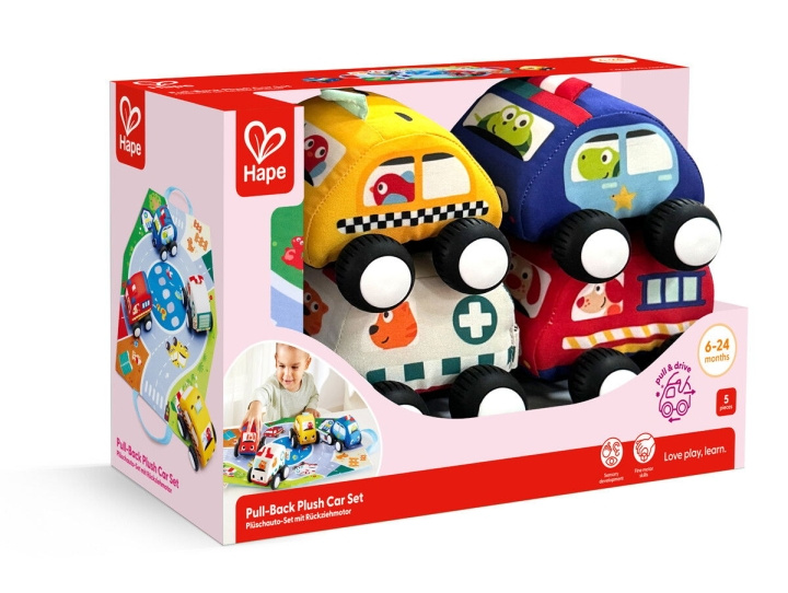 Hape Pull-Back plyschbil-set (87-0076) i gruppen LEKSAKER, BARN- & BABYPRODUKTER / Leksaker / Lekset hos TP E-commerce Nordic AB (D29937)