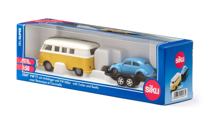 SIKU VW T1 med släp och VW Beetle (313-2567) i gruppen LEKSAKER, BARN- & BABYPRODUKTER / Leksaker / Leksaksbilar & andra fordon hos TP E-commerce Nordic AB (D29945)