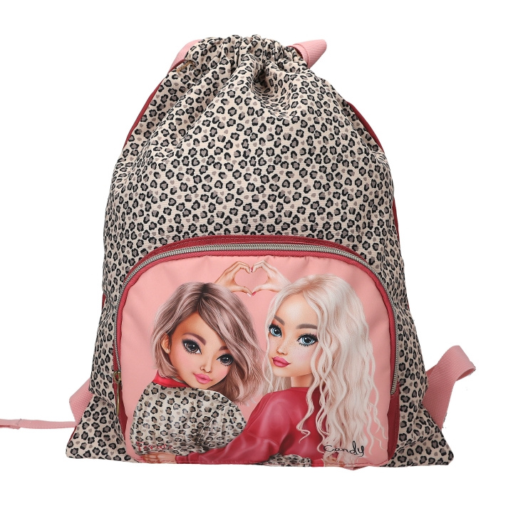 TOPModel Draw Sack LEOHEART - Leopardmönstrad/Bärröd/Rosa i gruppen LEKSAKER, BARN- & BABYPRODUKTER / Resa / Barnväskor / Ryggsäckar hos TP E-commerce Nordic AB (D30088)