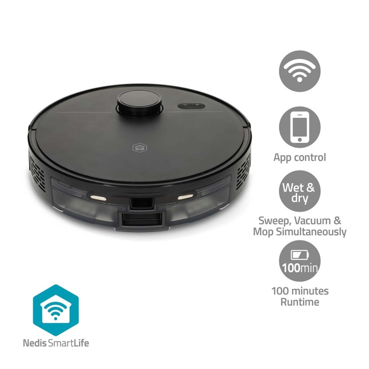 Nedis SmartLife Robot Dammsugare | Lasernavigation | Wi-Fi | Kapacitet insamlingsreservoir: 0.59 l | Automatisk laddning | Maximal användningstid: 1.75 timmar | Svart | Android™ / IOS i gruppen HEM, HUSHÅLL & TRÄDGÅRD / Städprodukter / Dammsugare & Tillbehör / Robotdammsugare hos TP E-commerce Nordic AB (D30540)