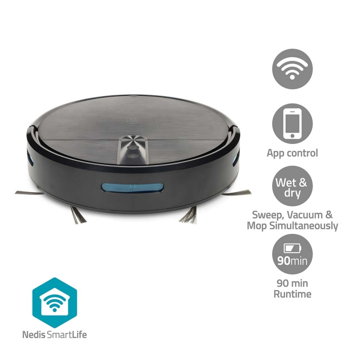 Nedis SmartLife Robot Dammsugare | Slumpmässigt | Wi-Fi | Kapacitet insamlingsreservoir: 0.6 l | Automatisk laddning | Maximal användningstid: 2 timmar | Svart | Android™ / IOS i gruppen HEM, HUSHÅLL & TRÄDGÅRD / Städprodukter / Dammsugare & Tillbehör / Robotdammsugare hos TP E-commerce Nordic AB (D30541)