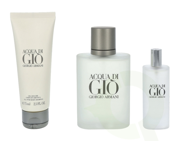 Armani Acqua Di Gio Pour Homme Giftset 190 ml Edt Spray 100ml/ Edt Spray 15ml/ All Over Body Shampoo 75ml i gruppen SKÖNHET & HÄLSA / Doft & Parfym / Parfym / Parfym för honom hos TP E-commerce Nordic AB (D30743)