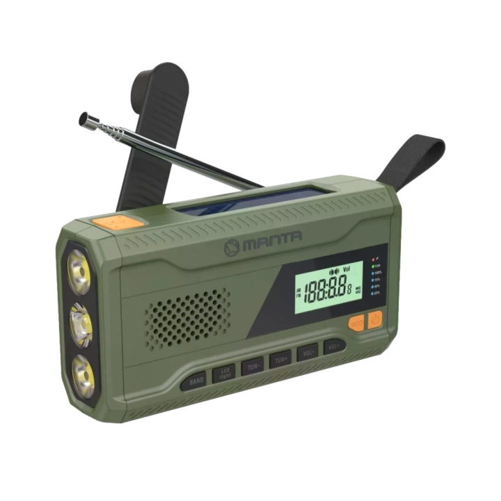 Manta Portable Emergency crank FM Radio, Solar Power Bank, Flashlight i gruppen HEMELEKTRONIK / Ljud & Bild / Hemmabio, HiFi & Bärbart / Radio & Väckarklockor / Radio hos TP E-commerce Nordic AB (D30841)