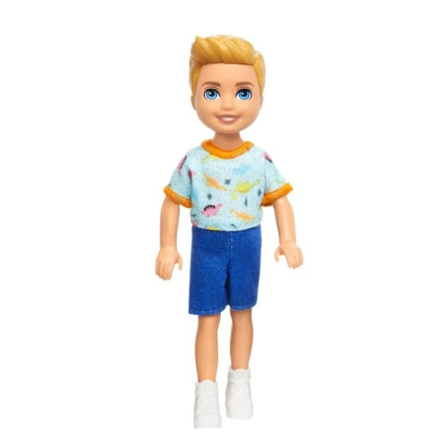 Barbie Chelsea Doll, liten pojkdocka - Dino-tryck, blont hår och blå ögon (HXM98) i gruppen LEKSAKER, BARN- & BABYPRODUKTER / Leksaker / Dockor & Tillbehör hos TP E-commerce Nordic AB (D31525)