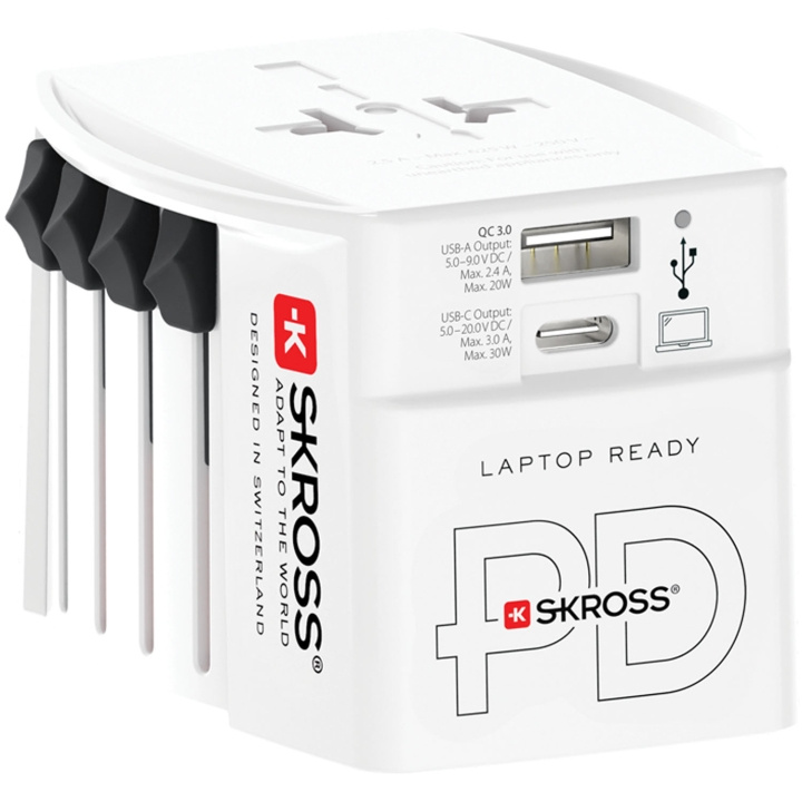 SKROSS Världsreseadapter MUV USB AC30PD USB-A+USB-C PD 30W Ojordad i gruppen HEM, HUSHÅLL & TRÄDGÅRD / El & Belysning / Reseadaptrar hos TP E-commerce Nordic AB (D32478)