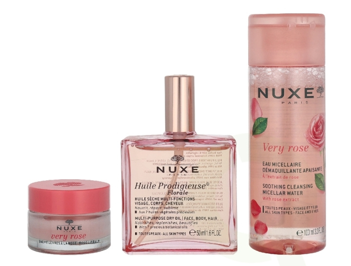 Nuxe Pink Fever Giftset 165 ml Huile Prodigieuse Florale 50ml/Micellar Water 100ml/Lip Balm 15g i gruppen SKÖNHET & HÄLSA / Presentkit / Presentkit För Henne hos TP E-commerce Nordic AB (D32928)